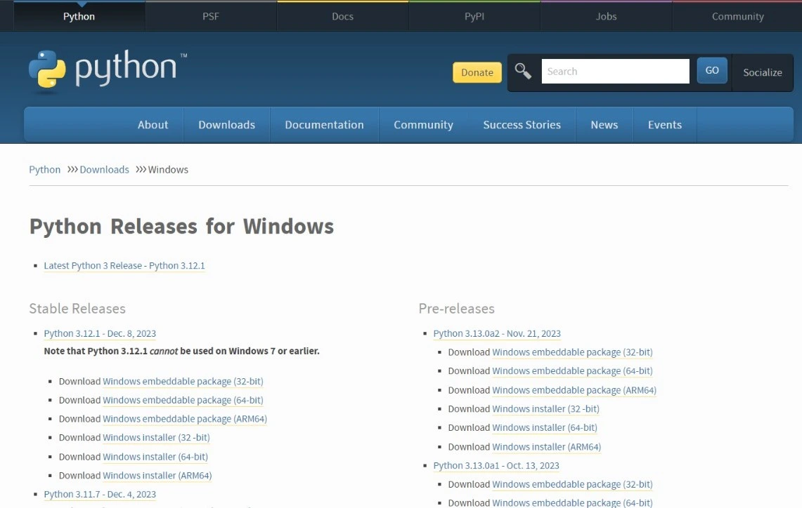 python installation on windows