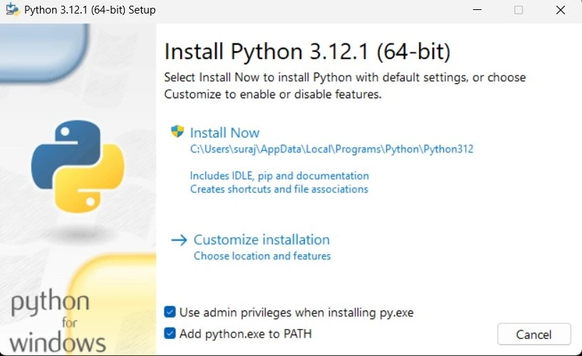 python installation on windows